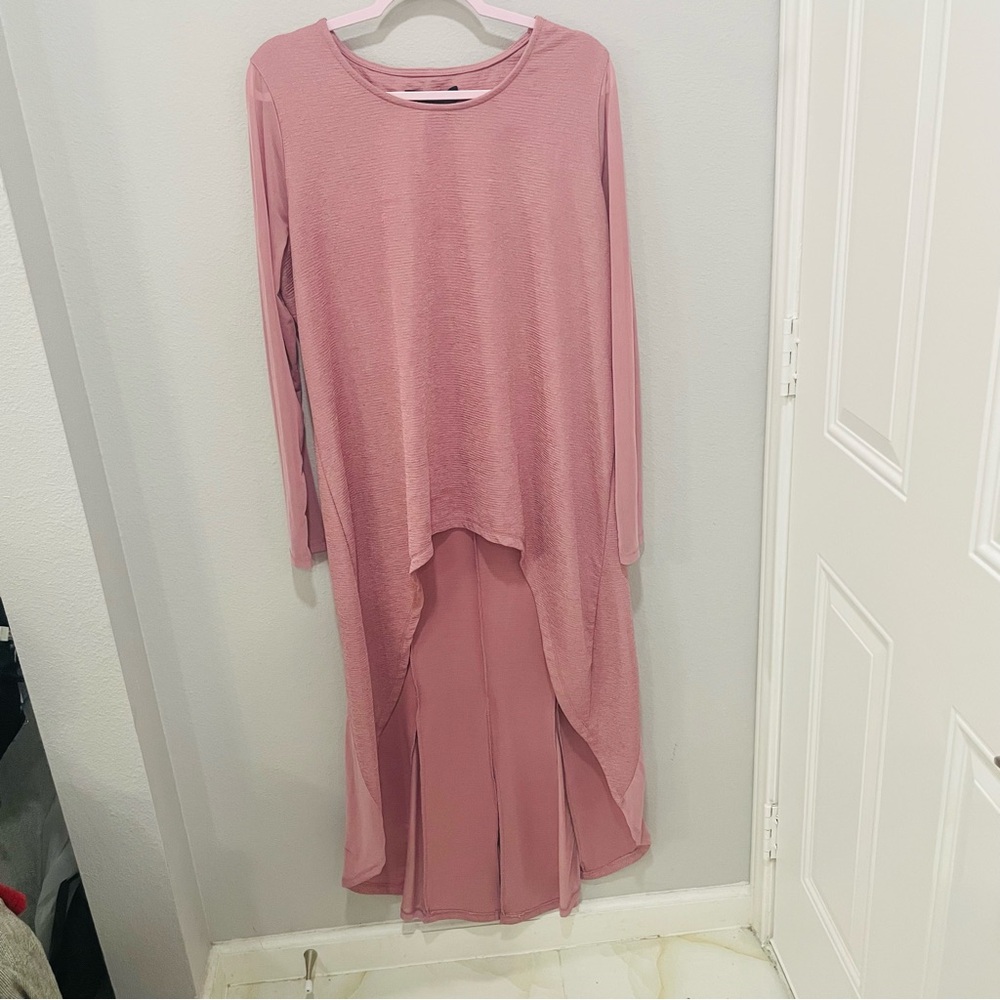 Ashley Stewart Mauve High Low Tunic Style Sheer Sleeve Dress Womens Size 14/16